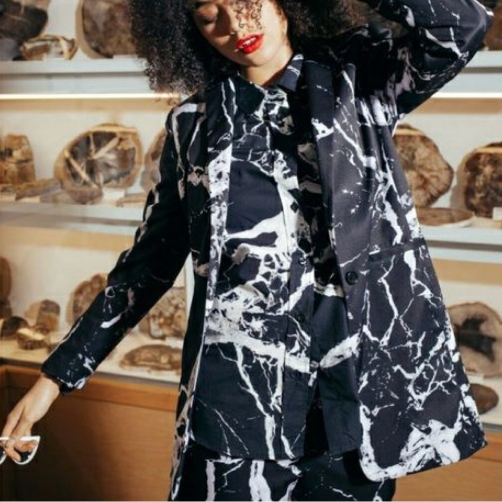 Wildfang empowered Black and White Marble Print Blazer